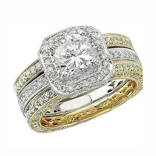 Marissa Bridal Set 3pc Two Tone Plated Engagement Ring Women Ginger Lyne Collection