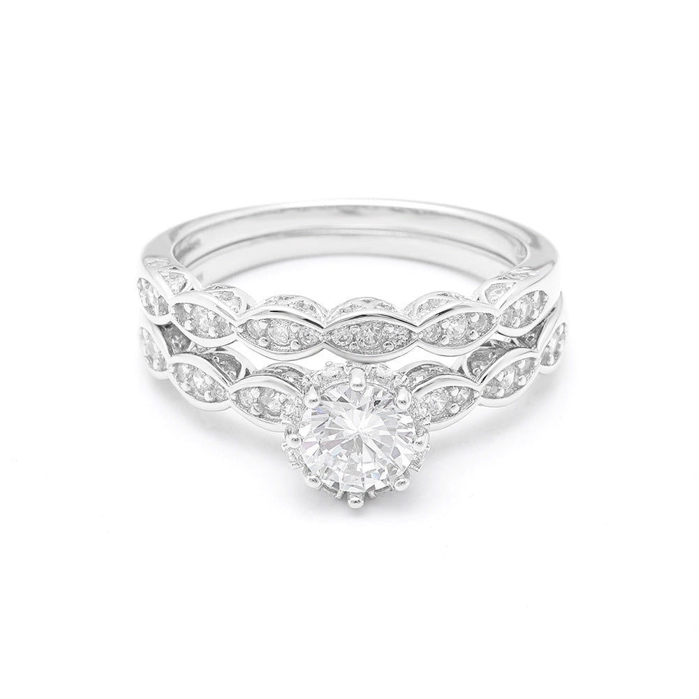 Nickie Wedding Ring Set Sterling Silver Zirconia Ring Band Women Ginger Lyne Collection