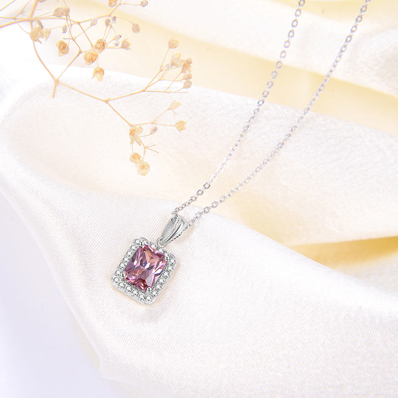 Halo Pendant Necklace for Women Sterling Silver Pink CZ Ginger Lyne Collection - Pink