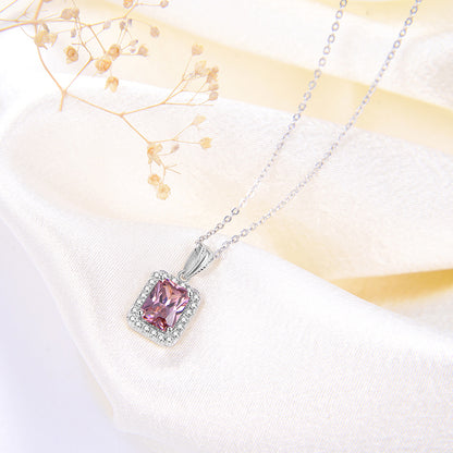 Halo Pendant Necklace for Women Sterling Silver Pink CZ Ginger Lyne Collection - Pink