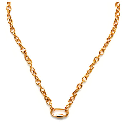 CarabinerCharmHolderNecklaceforWomenbyGingerLyneOChainSilverGoldPlatedStainlessSteel18-20"_Gold-OChain/RectSqCH-1