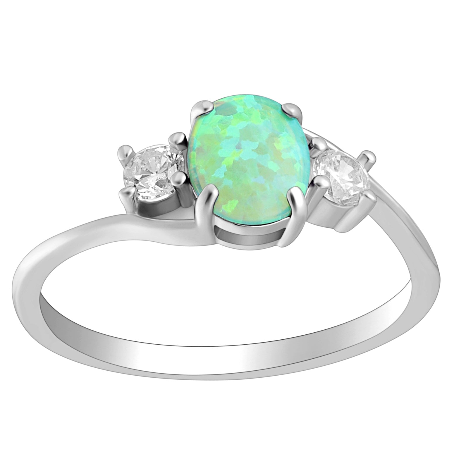 Addy Green Oval Opal Ring Sterling Silver Women Engagement Ginger Lyne Collection - Green,5