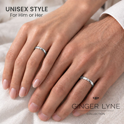 SilverToneWeddingBandRingforWomenorMen3mmStainlessSteelCZGingerLyneSize10_Silver-5