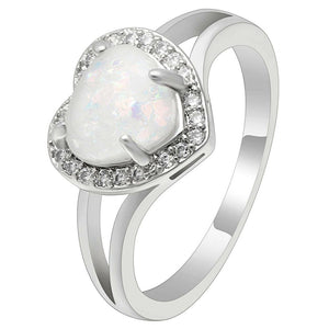 Jersey Promise Ring Heart Shape Fire Opal Clear Cz Womens Ginger Lyne Collection - 10