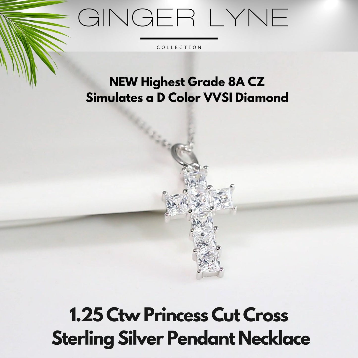 Cross Necklace for Women by Ginger Lyne 14K White Gold Sterling Silver Cross Pendant for Girls