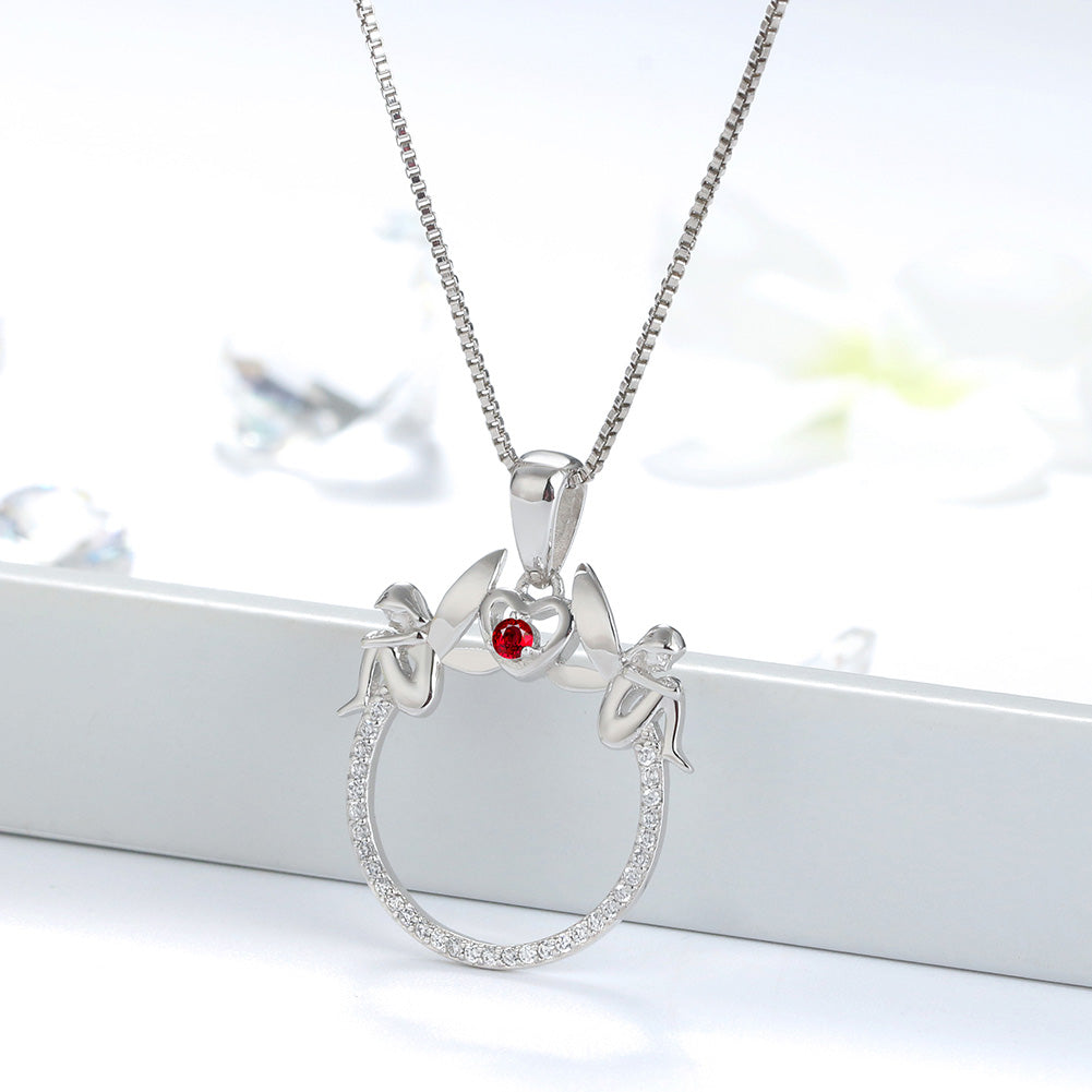 Fairy Heart Sterling Silver Red Cz Pendant Chain Necklace Whimsical Ginger Lyne Collection