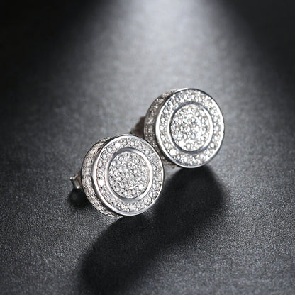 Round Stud Earrings for Women 3D CZ Iced Out White Gold Plated Ginger Lyne Collection - Silver