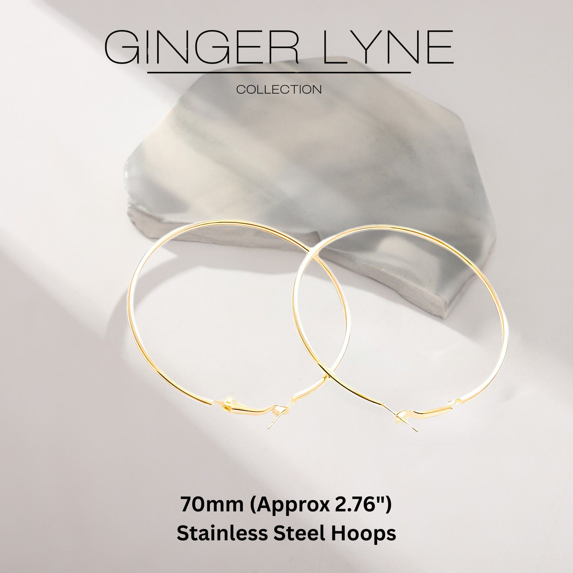 Thin Large Plain Hoop Earrings for Women 70mm Stainless Steel Ginger Lyne Collection - Gold