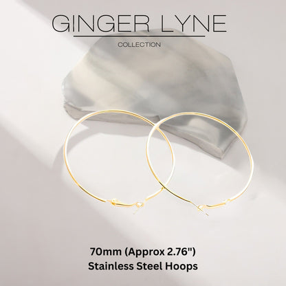 Thin Large Plain Hoop Earrings for Women 70mm Stainless Steel Ginger Lyne Collection - Gold