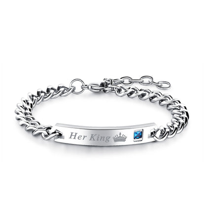 HisQueenorHerKingBraceletforWomenbyGingerLyneStainlessSteelIDStylePinkCZAdjustableto7.5"_Mens-1