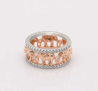 Elephant Ring Wide Band Rose Gold Plate Crystal Girl Women Ginger Lyne Collection