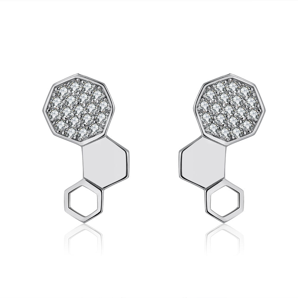 Honeycomb Drop Stud Earrings for Women Cz Sterling Silver Ginger Lyne Collection