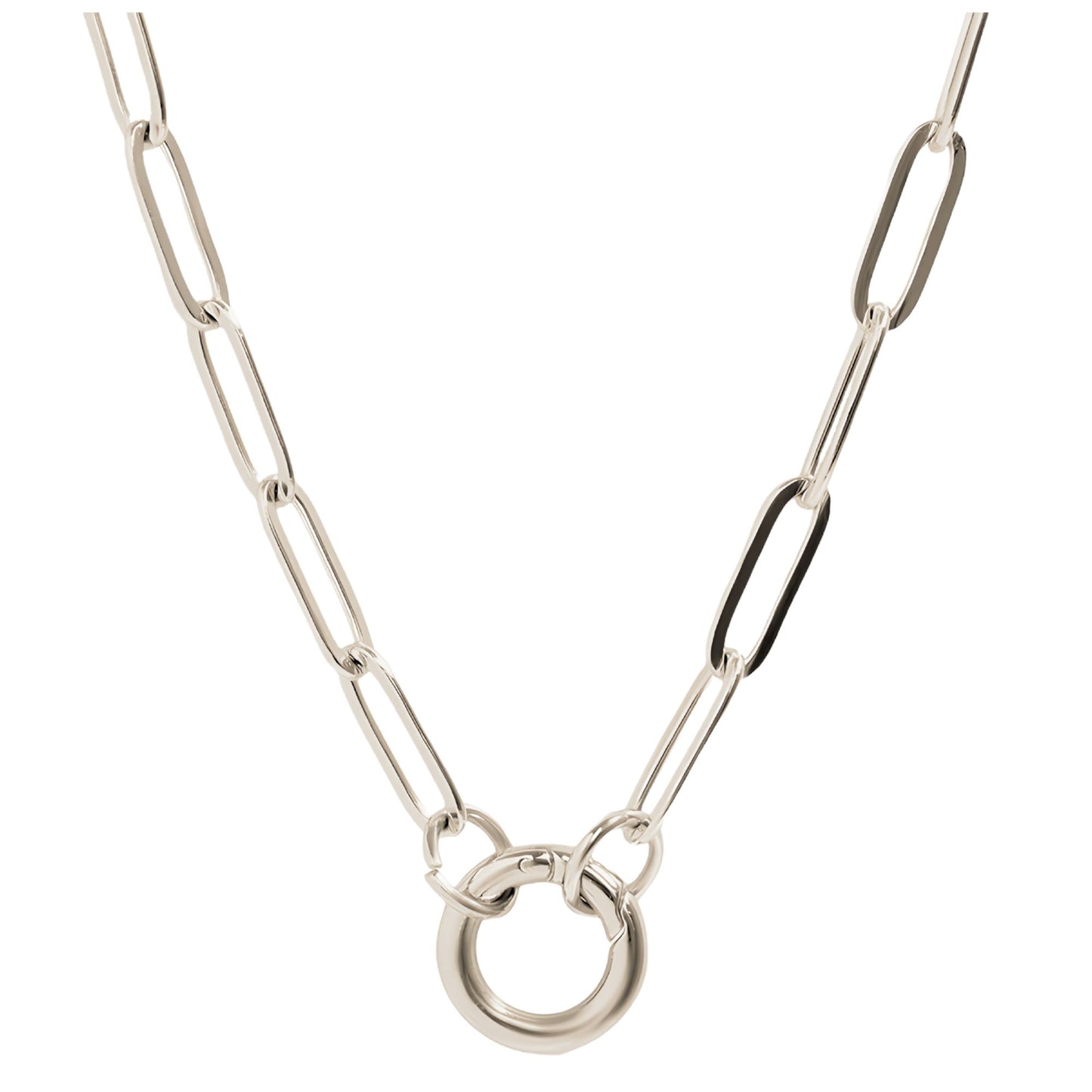 CarabinerCharmNecklaceforWomenPaperclipChainRoundCarabinerHolderStainlessSteelbyGingerLyne_14mm/Silver-1