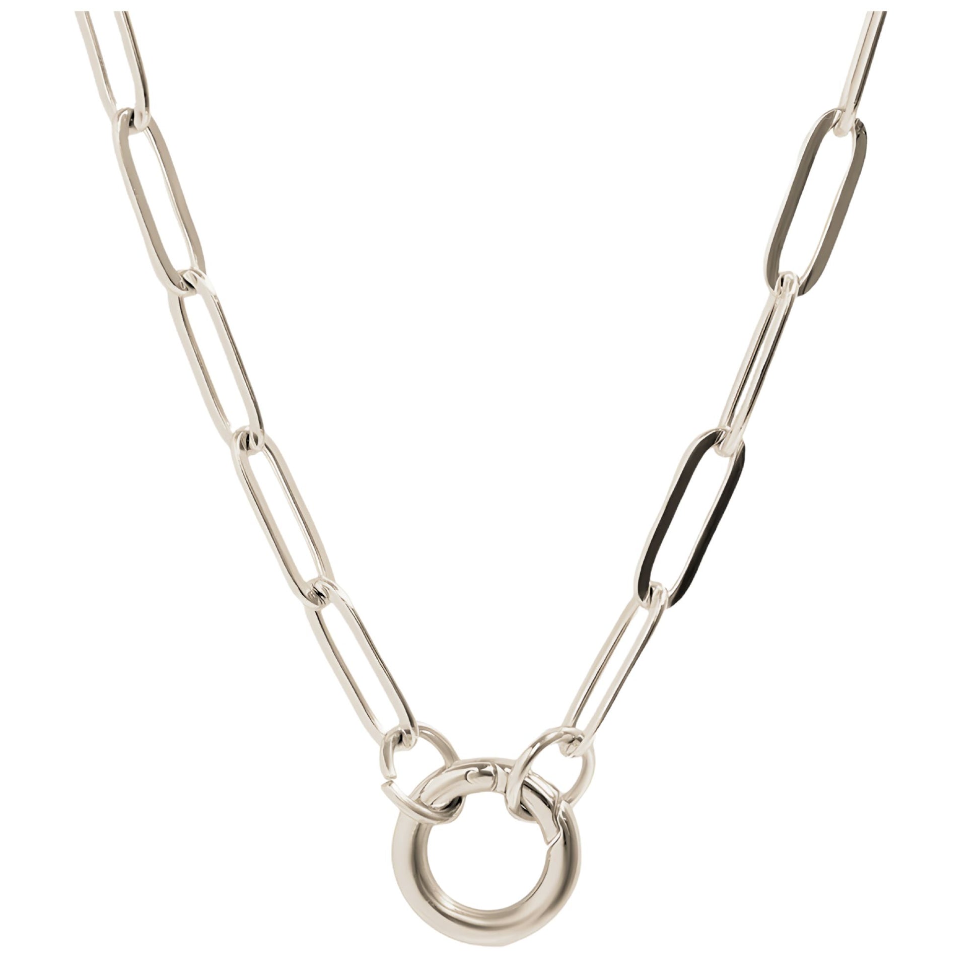 CarabinerCharmNecklaceforWomenPaperclipChainRoundCarabinerHolderStainlessSteelbyGingerLyne_14mm/Silver-1