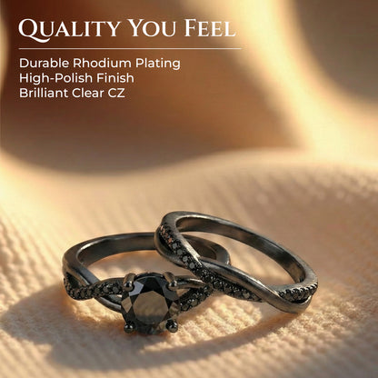 QueenaBlackWeddingRingSetAnniversaryBandEngagementRingforWomenSterlingSterlingCzGingerLyneCollection_RhodiumBlack-Black-3
