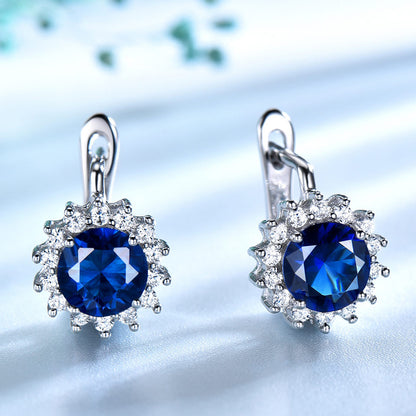 Oval Drop Earrings for Women Blue Sapphire Cz Sterling Silver Ginger Lyne Collection