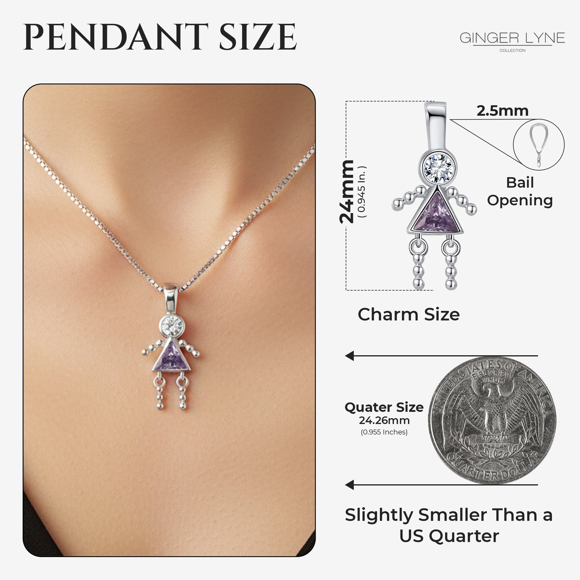 February Birthstone Necklace for Women, Simulated Amethyst Baby Girl Pendant for Mom, Sterling Silver 18 Inch Box Chain, Mothers Day Gift - Girl February