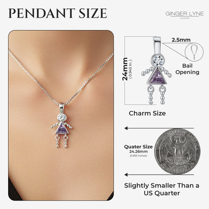 February Birthstone Necklace for Women, Simulated Amethyst Baby Girl Pendant for Mom, Sterling Silver 18 Inch Box Chain, Mothers Day Gift - Girl February