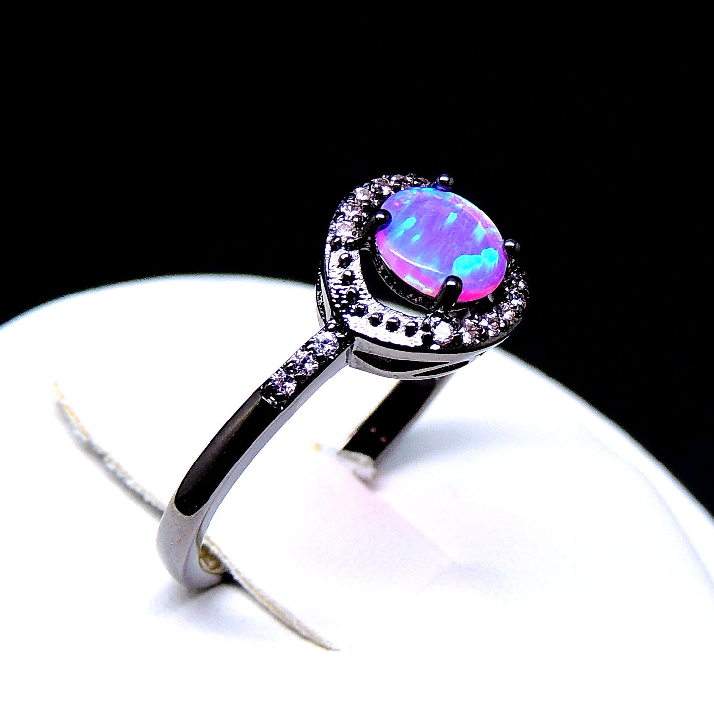 Brynn Statement Ring Black Plated Simulated Fire Opal Cz Ginger Lyne Collection