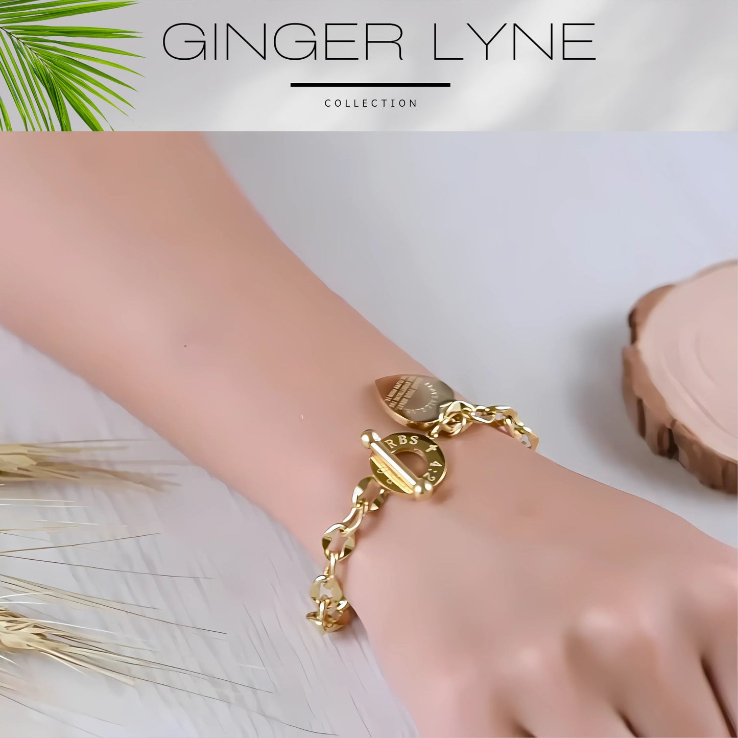 Toggle Clasp Link Bracelet for Women Heart Charm Stainless Steel 7" Fits 6" Wrist Ginger Lyne - Silver