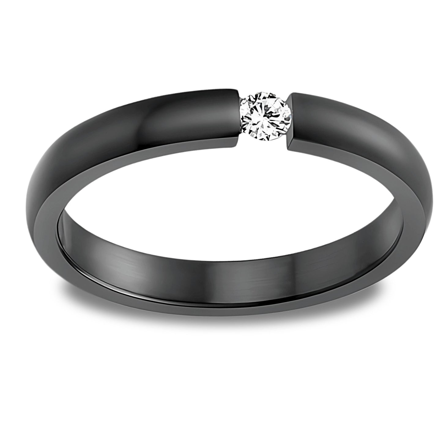 BlackStainlessSteelWeddingBandRing3.5mmComfortFitClearCubicZirconiaSize11.5forWomenbyGingerLyne_Black-1