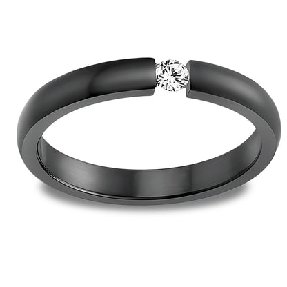 BlackStainlessSteelWeddingBandRing3.5mmComfortFitClearCubicZirconiaSize11.5forWomenbyGingerLyne_Black-1
