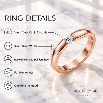 RoseGoldToneWeddingBandRingforWomenorMen3mmStainlessSteelCZGingerLyneSize10_RoseGold-4