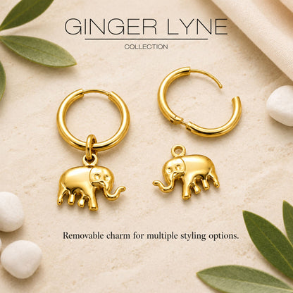 DangleElephantHoopEarringsforWomen12mmGoldPlatedStainlessSteelbyGingerLyne_Silver-5