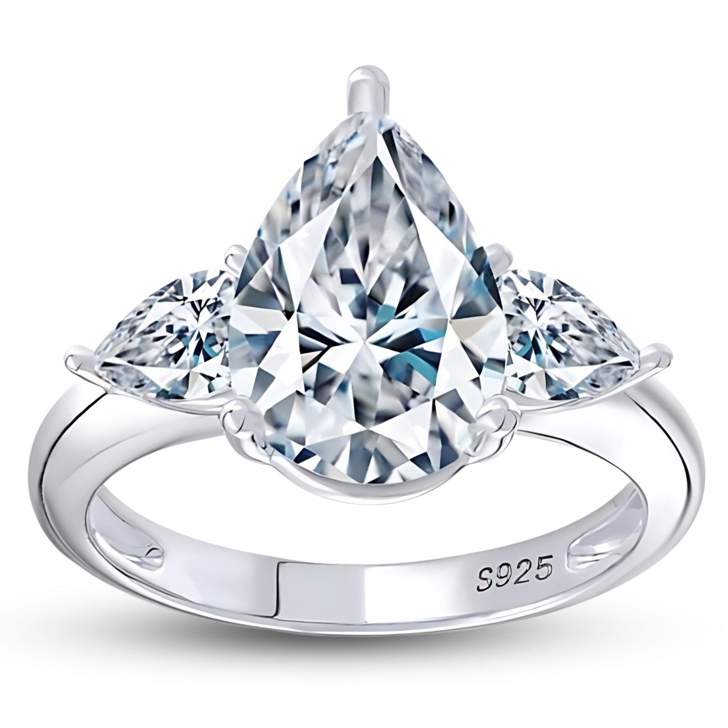 Pear Engagement Ring for Women by Ginger Lyne 3.78 Ct Sterling Silver Wedding Rings