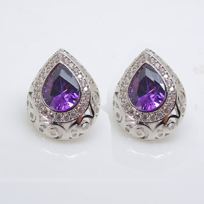 Lona Teardrop Pear purple Cz Stud Earrings Women Ginger Lyne Collection