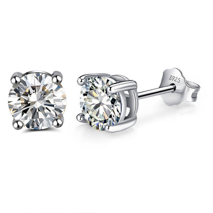 Round Clear Cubic Zirconia Stud Earrings for Women Sterling Silver Ginger Lyne Collection - Clear