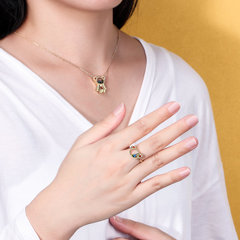Floating CZ Bear Necklace for Women Gold Plated Sterling Silver Ginger Lyne Collection - Necklace