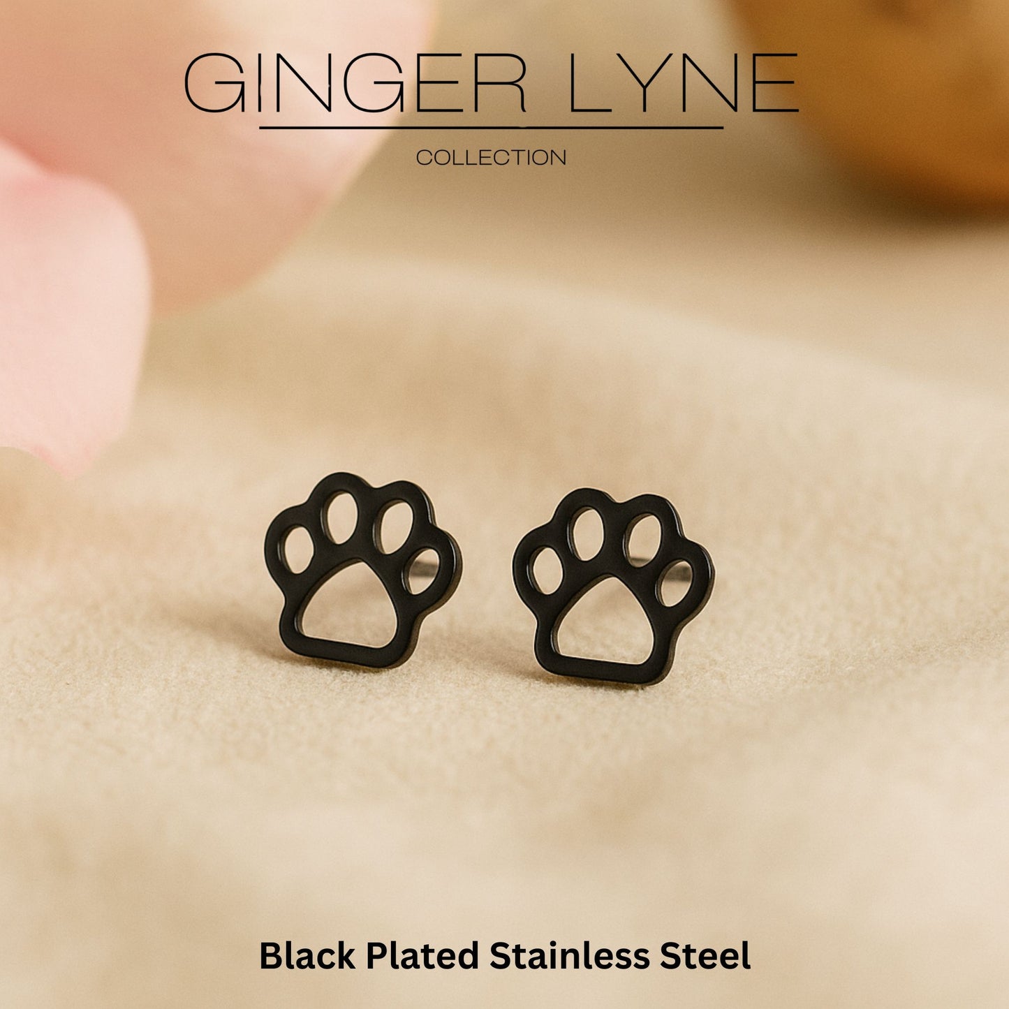 GingerLynePawPrintEarringsforWomenPetDogorCatLoverStainlessSteelStud_Black-3