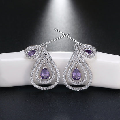 Hook Earrings for Women Oval Pear Purple Cz Sterling Silver Ginger Lyne Collection