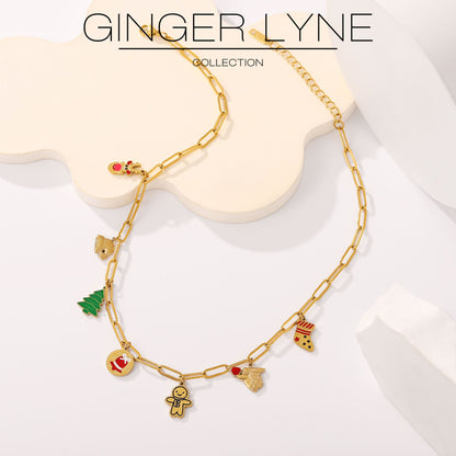 ChristmasCharmPaperclipChainNecklaceforWomen14ktGoldoverStainlessSteelAdjustableto18"byGingerLyneCollection_Necklace-Gold-4