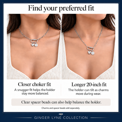 Silver Tone 3 Bead Screw Rectangle Carabiner Charm Holder Necklace Paperclip Chain 18-20 Inch Stainless Steel by Ginger Lyne - Silver-PaperclipChain/Rect 3 Bead CH