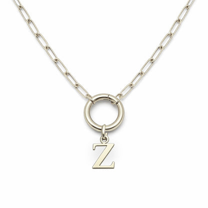 PaperclipLinkCircleCarabinerIntialLetterCharmHolderNecklaceforWomenStainlessSteel20"GingerLyne_Silver-Z-1
