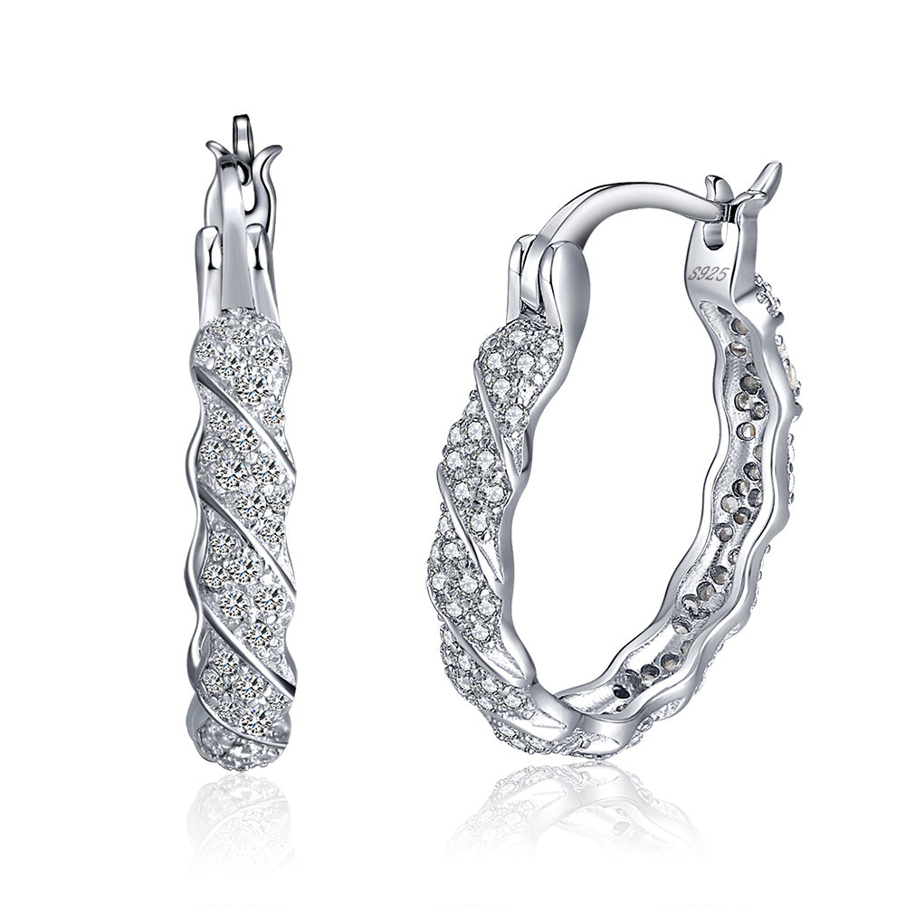 Twist Hoop Earrings for Women Cubic Zirconia Sterling Silver Ginger Lyne Collection