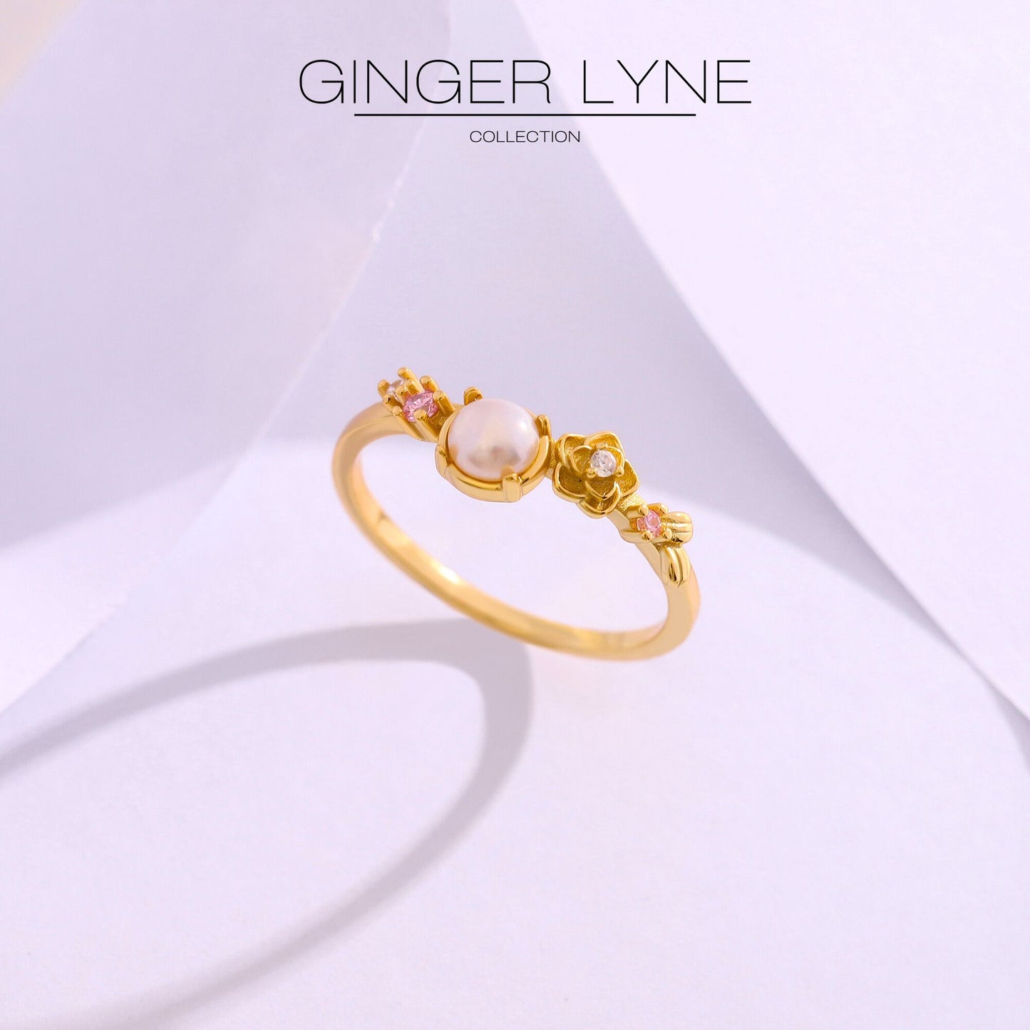 IslaSimulatedPearlRingforWomenSterlingSilver14KGoldPlatedGingerLyneCollection_Gold-3