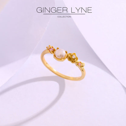 IslaSimulatedPearlRingforWomenSterlingSilver14KGoldPlatedGingerLyneCollection_Gold-3