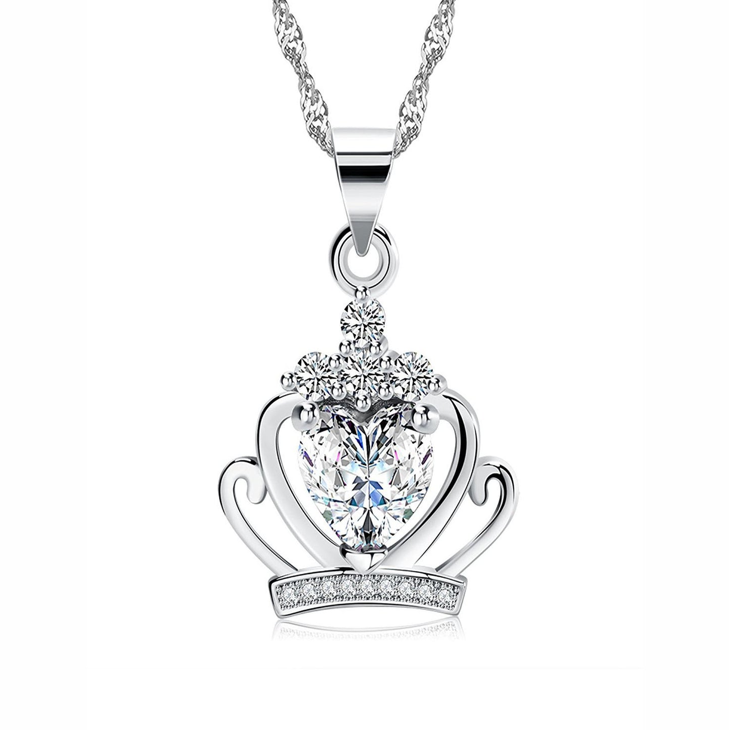 CrownNecklaceforWomenWhiteGoldPlatedClearCubicZirconiaGingerLyneCollection_Silver-1