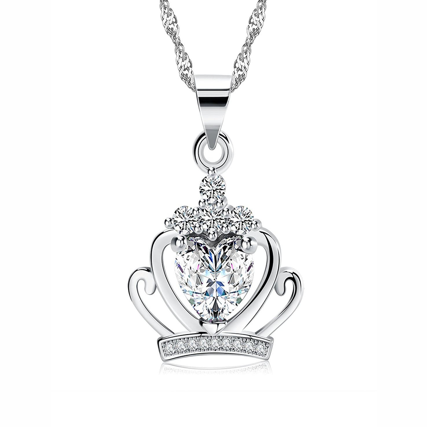 CrownNecklaceforWomenWhiteGoldPlatedClearCubicZirconiaGingerLyneCollection_Silver-1