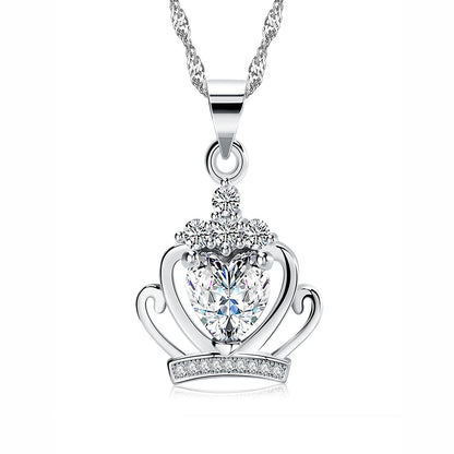 CrownNecklaceforWomenWhiteGoldPlatedClearCubicZirconiaGingerLyneCollection_Silver-1