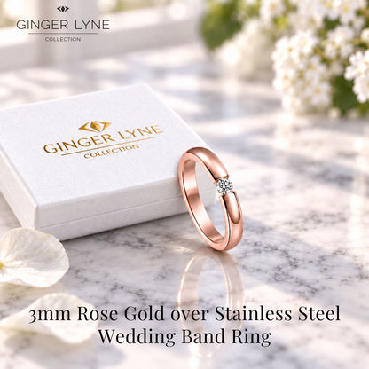 RoseGoldToneWeddingBandRingforWomenorMen3mmStainlessSteelCZGingerLyneSize10_RoseGold-3