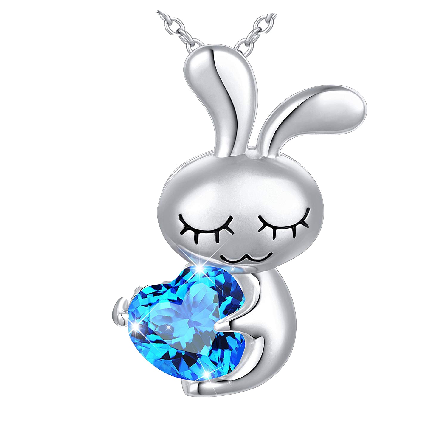 BunnyLoveNecklaceSterlingSilverHeartBlueCzWomensGingerLyneCollection_Blue-1