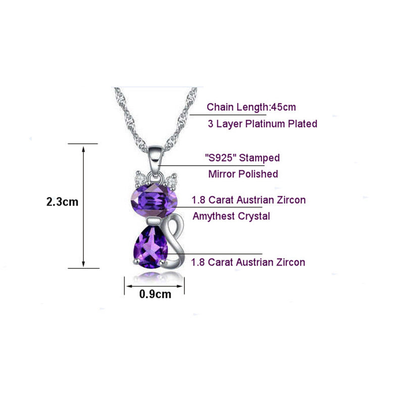 Kitten Cat Pendant Necklace for Girls or Women Purple Cubic Zirconia Ginger Lyne Collection