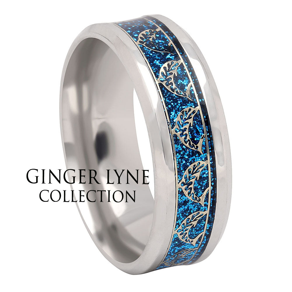 DolphinsStainlessSteelComfortFitWeddingBandRingforMenWomenGingerLyneCollection_Silver-5