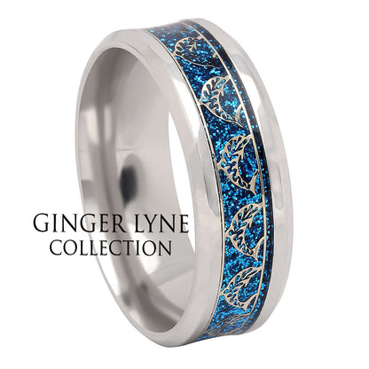 DolphinsStainlessSteelComfortFitWeddingBandRingforMenWomenGingerLyneCollection_Silver-5