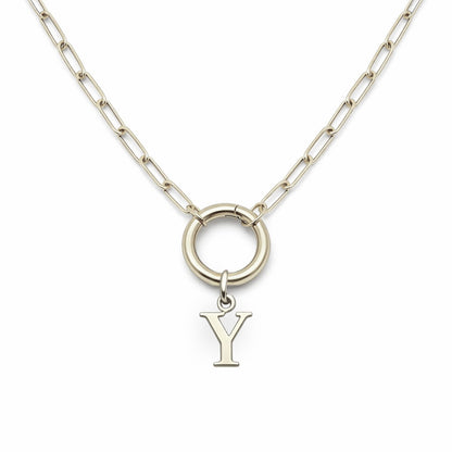 PaperclipLinkCircleCarabinerIntialLetterCharmHolderNecklaceforWomenStainlessSteel20"GingerLyne_Silver-Y-1