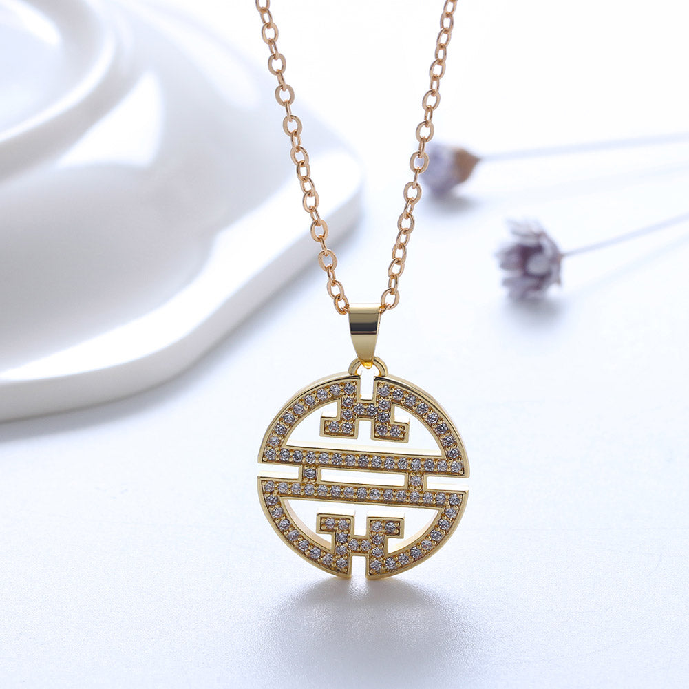 Flower Window Pattern Pendant Necklace for Women Cz Ginger Lyne Collection - Gold